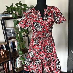 Anthropologie Somerset Floral Mini Dress in Red and Black